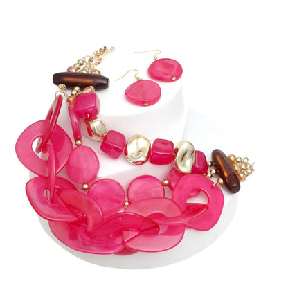 Bold Fuchsia Bib Necklace Set – Statement Fashion Jewelry Pinktown