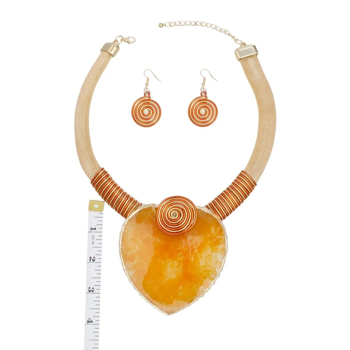 Bold Orange Palm Leaf Necklace Set – Complete Your Look