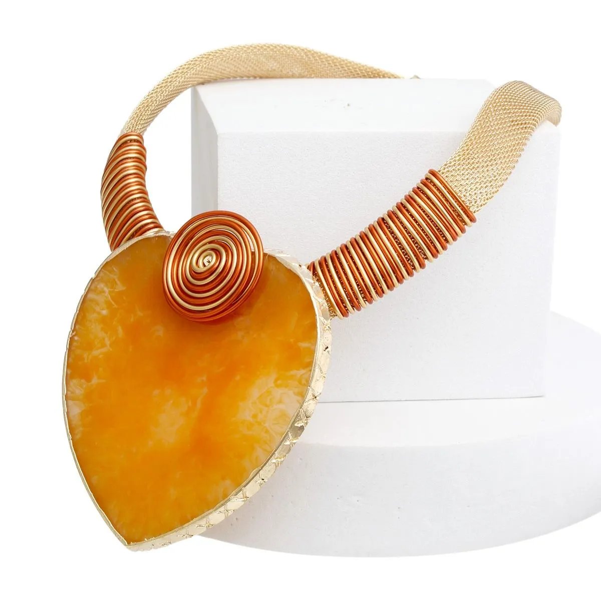 Bold Orange Palm Leaf Necklace Set – Complete Your Look