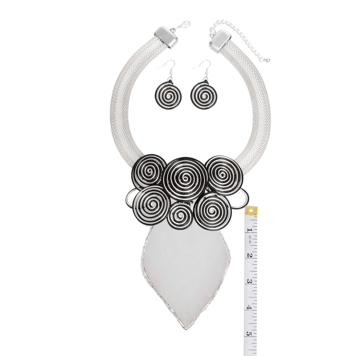 Silver Mesh Necklace Black Silver Coiled Wire Statement Set | Fashion Jewelry