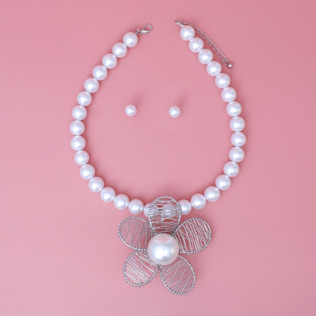 Pearl Necklace Set Artisan Flower Pendant Statement | Fashion Jewelry