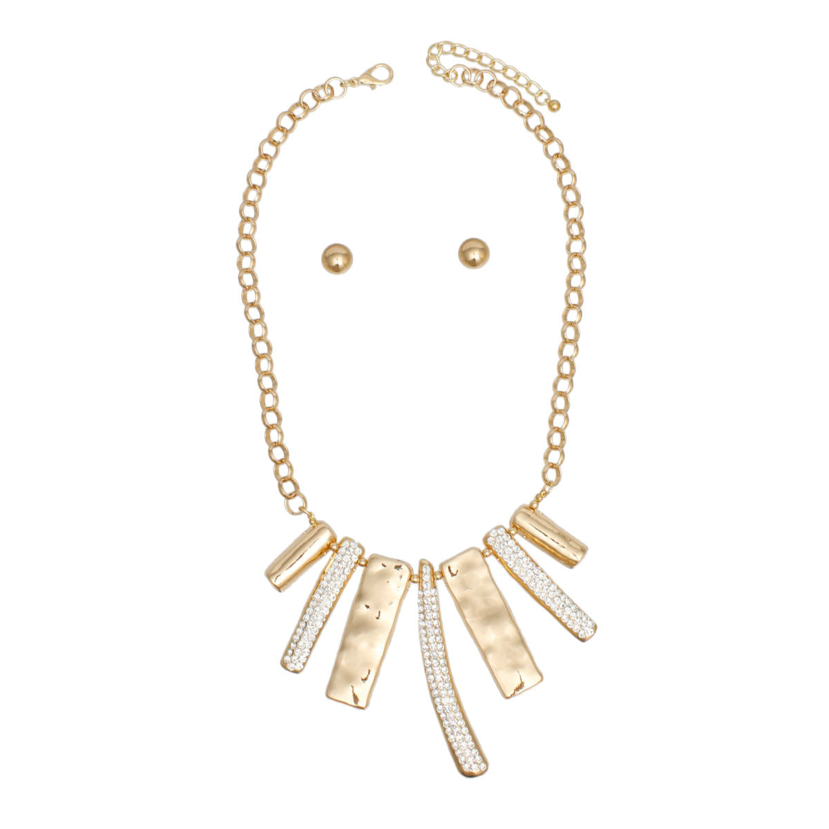 Gold Geometric Bar Necklace Rhinestone Bib Statement Set