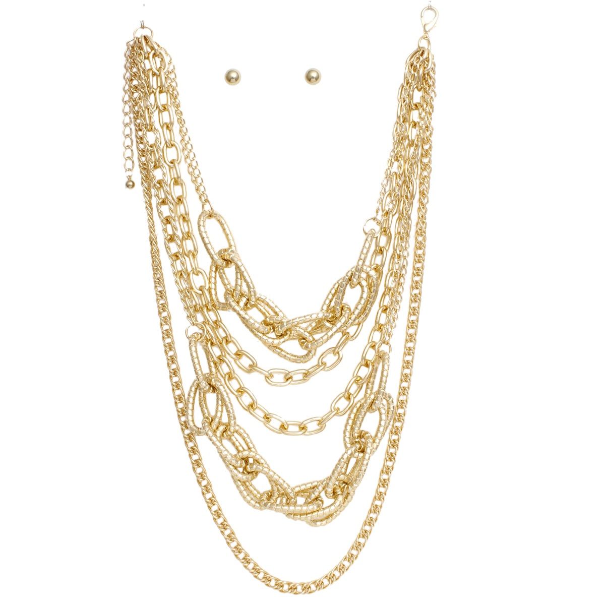 Layered Chain Necklace Set Women's Gold 5 Layer Mixed Link