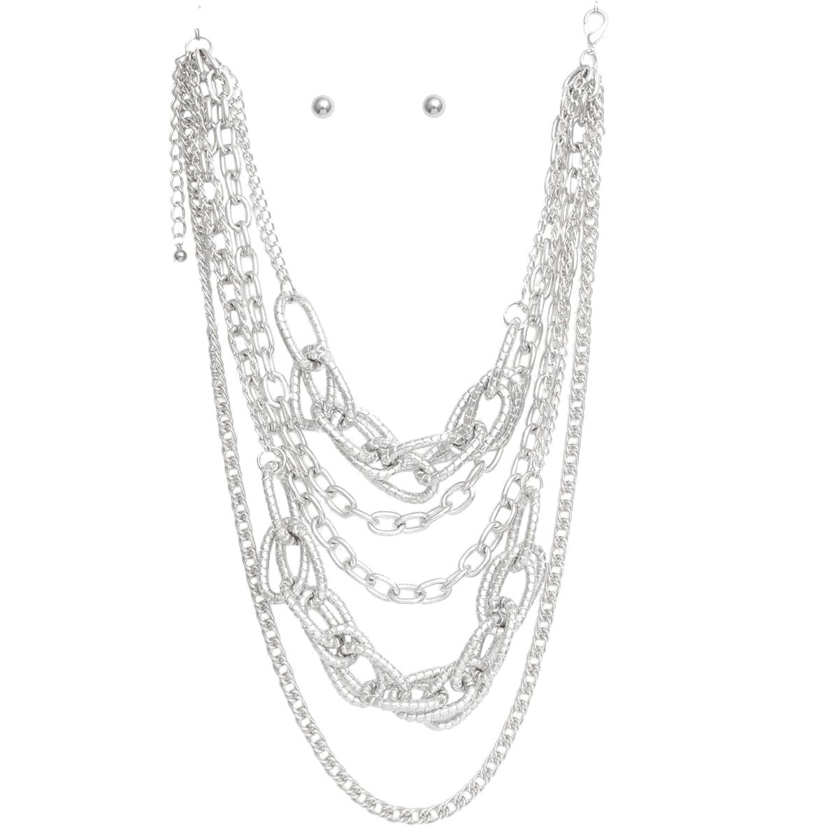 Layered Chain Necklace Silver Five-Layer Mixed Link Set | Fashion Jewelry