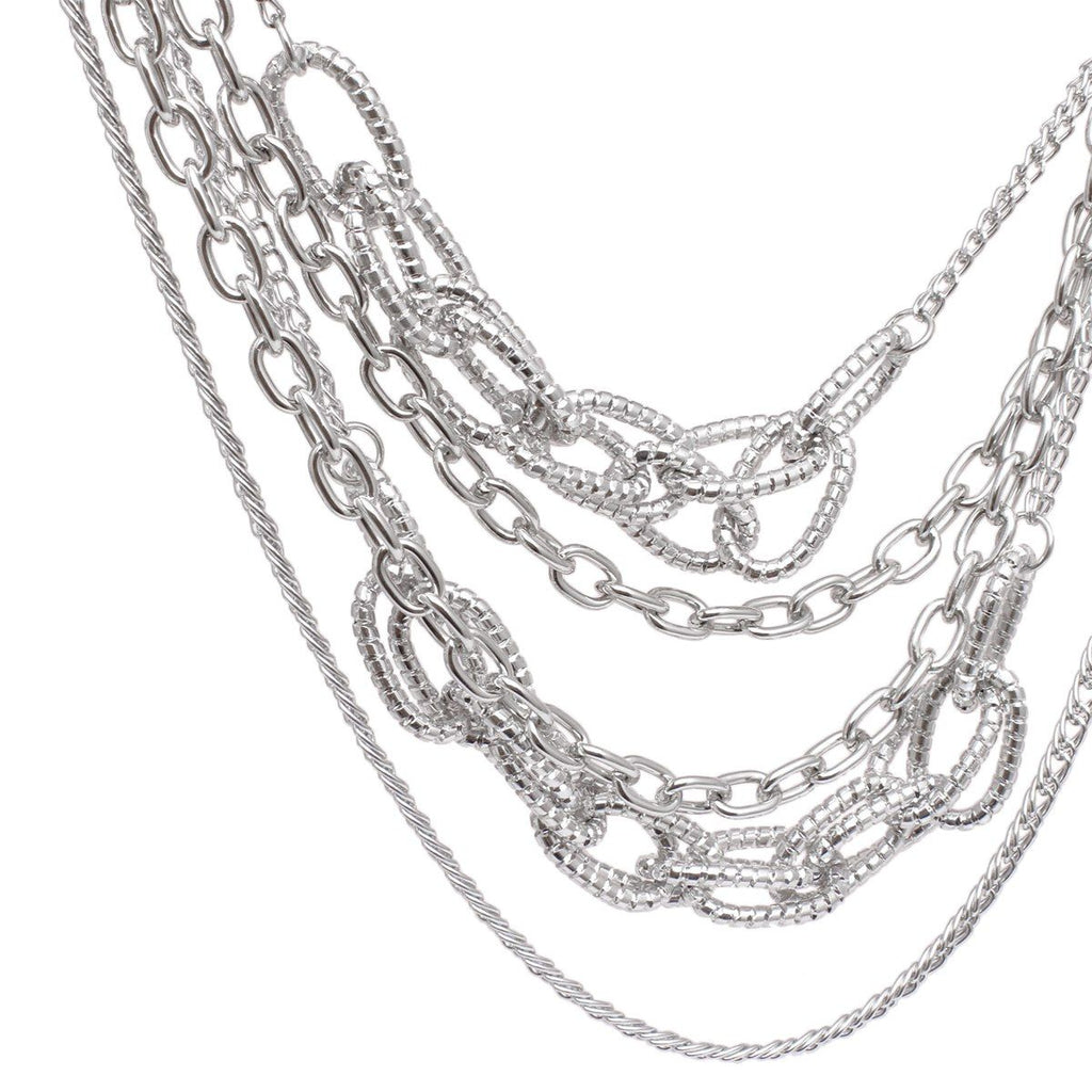 Layered Chain Necklace Silver Five-Layer Mixed Link Set | Fashion Jewelry