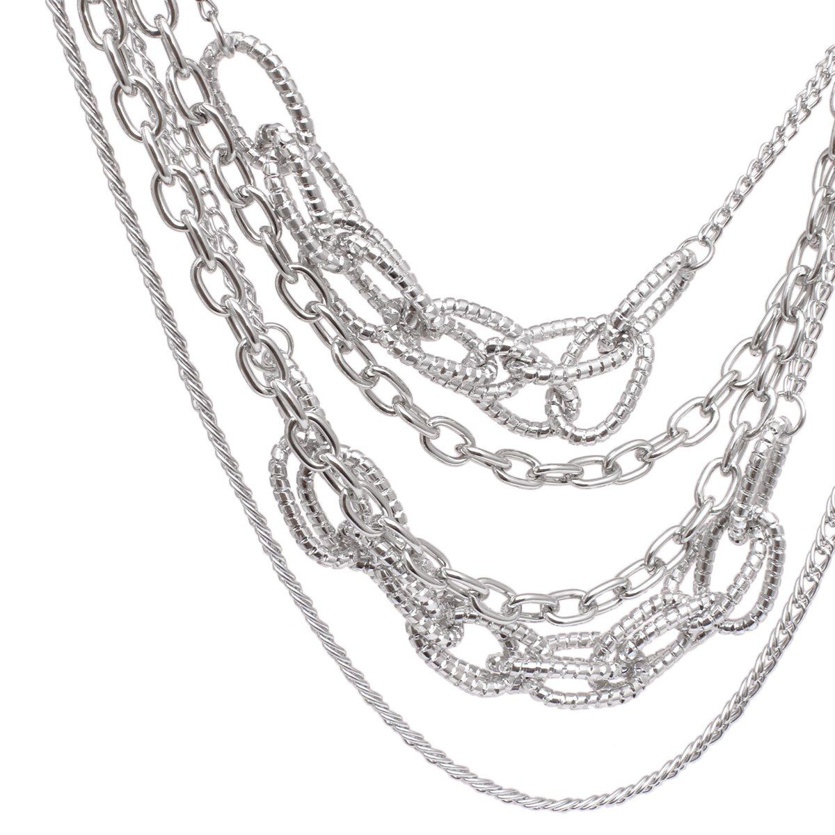 Layered Chain Necklace Silver Five-Layer Mixed Link Set | Fashion Jewelry