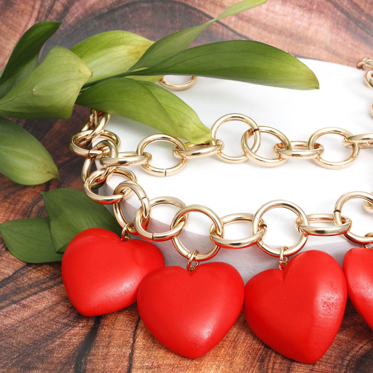 Chunky Red Heart Necklace Set – Gold Chain Bold Statement | Fashion Jewelry