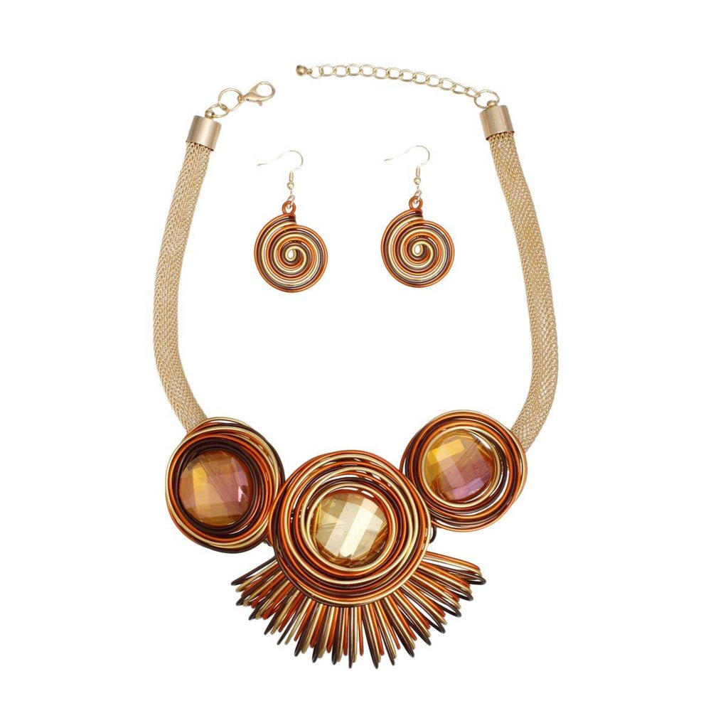Sunset Mesh Bib Necklace & Spiral Earrings Set