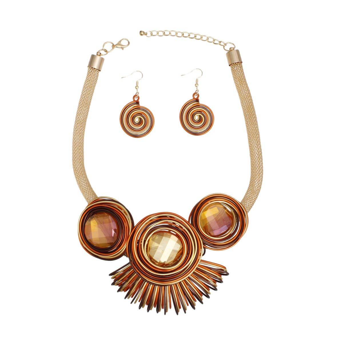 Sunset Mesh Bib Necklace & Spiral Earrings Set