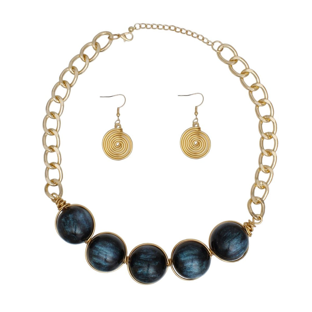 Black Resin Bead Gold Collar Necklace Set for Women