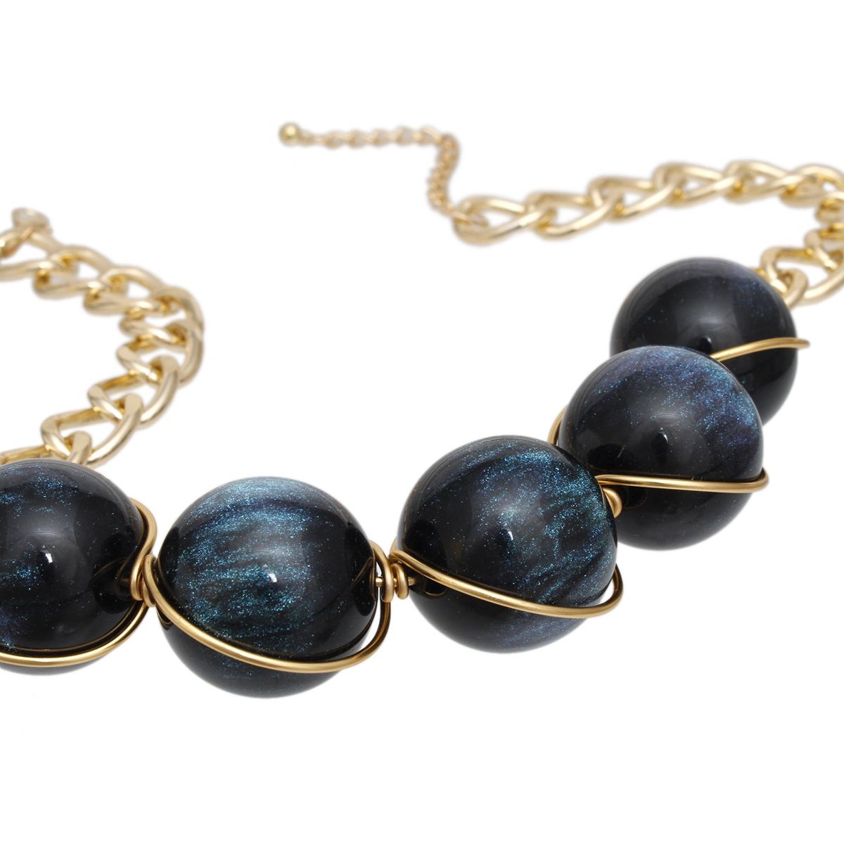 Black Resin Bead Gold Collar Necklace Set for Women