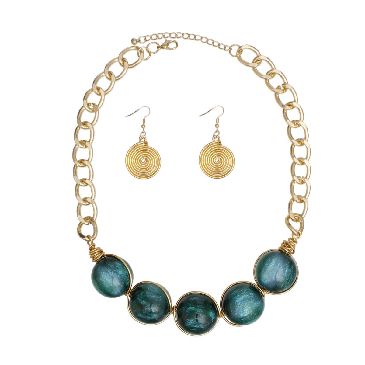 Collar Green Galactic Bead Gold Chain Necklace