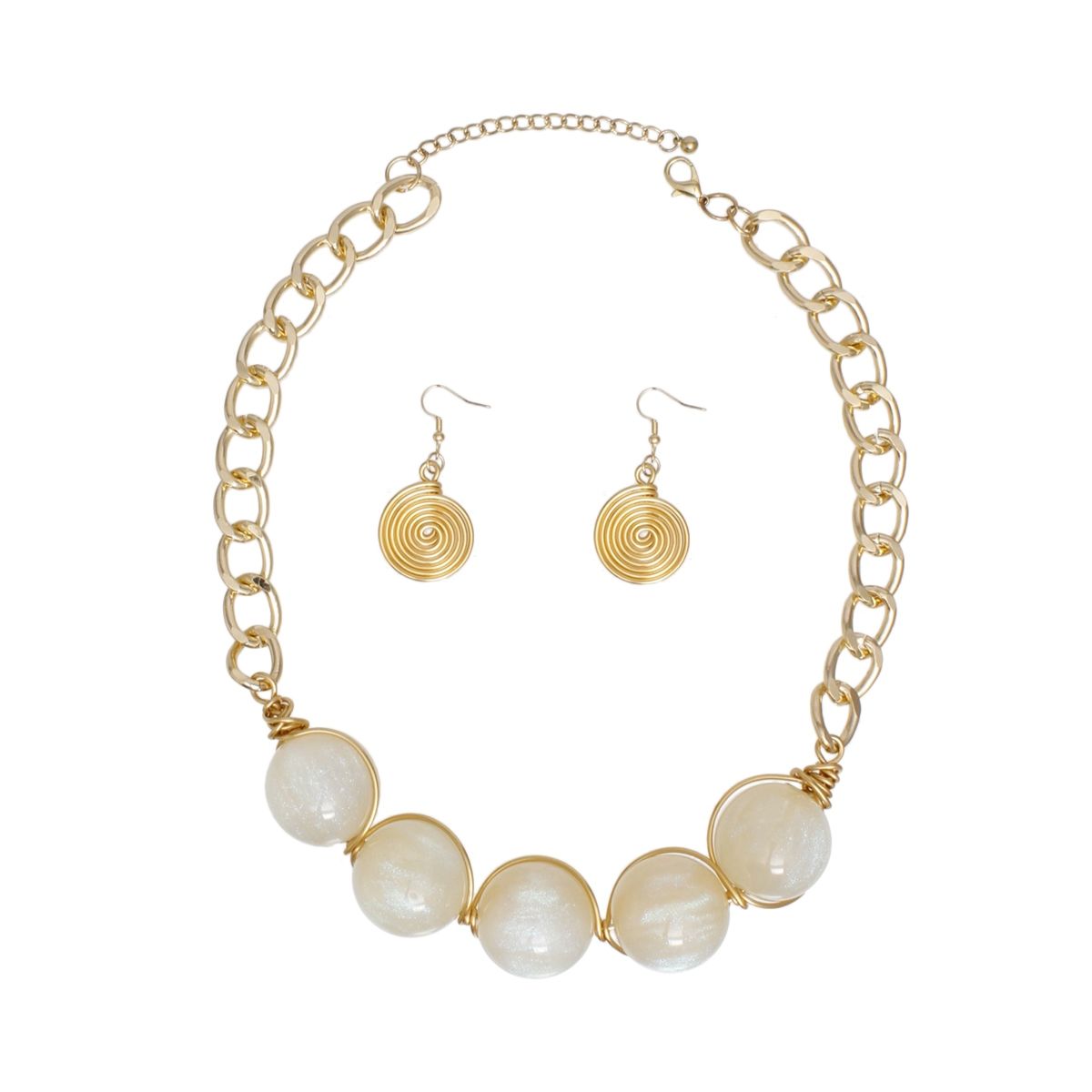 Ivory Resin Bead Gold Collar Necklace Set for Women