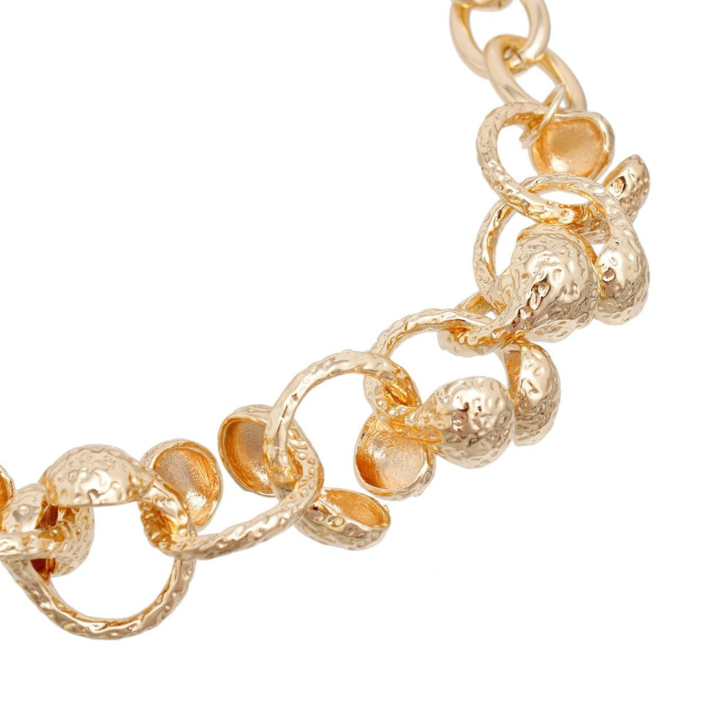 Heavy Gold Hammered Chain Necklace and Stud Earrings Set | Fashion Jewelry