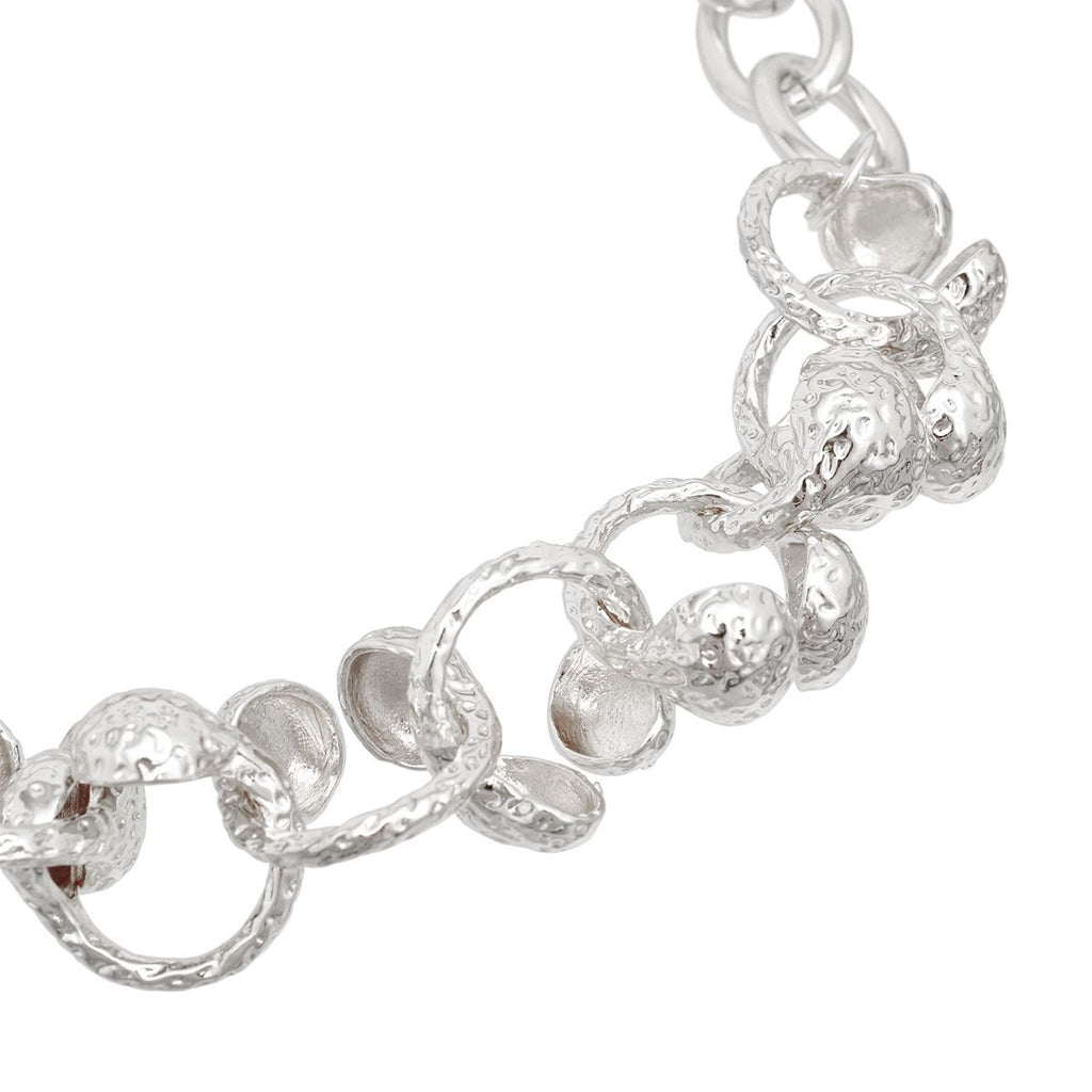 Heavy Silver Hammered Chain Necklace and Stud Earrings Set | Fashion Jewelry