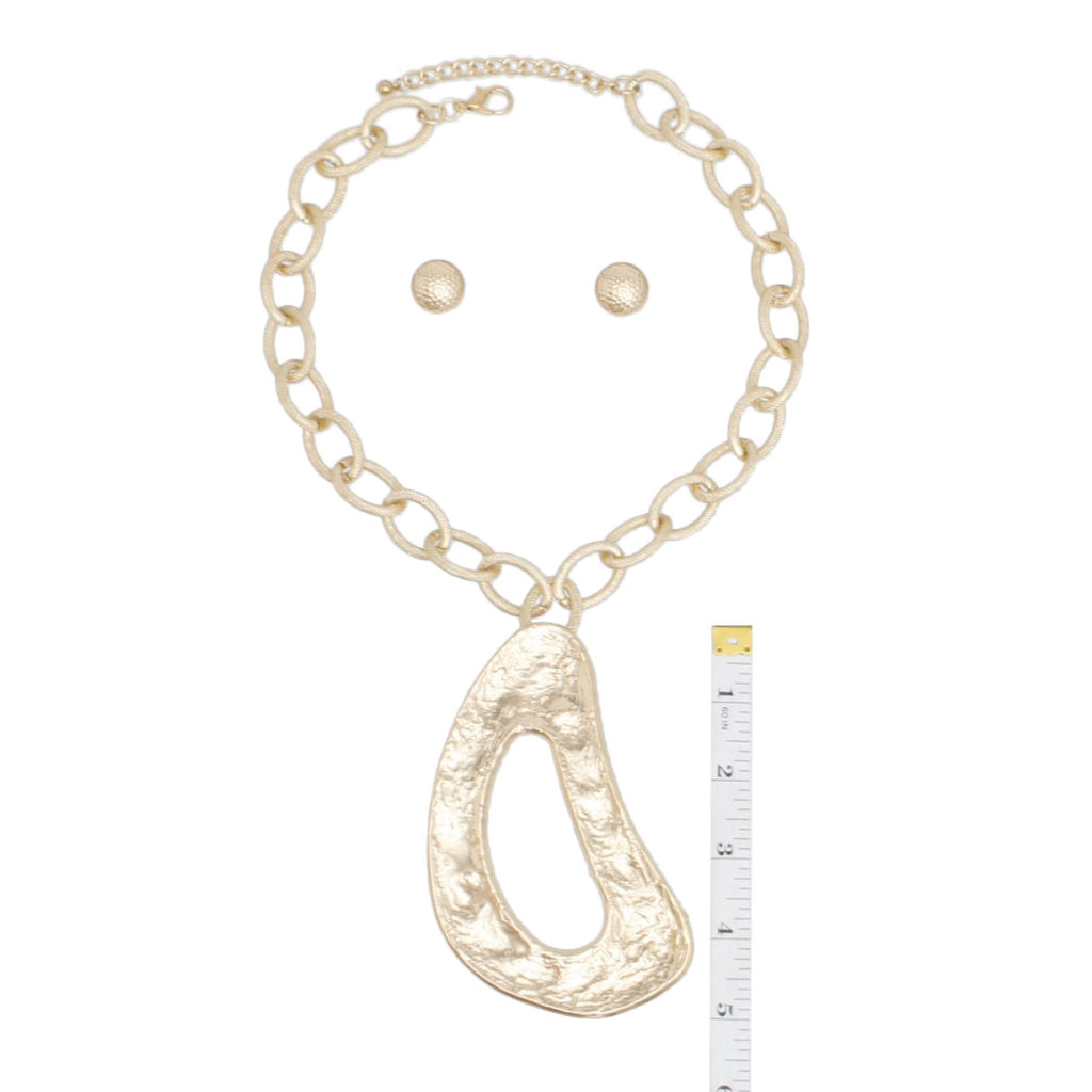 Chunky Gold Oval Link Chain Necklace Set with Textured Pendant and Dome Earrings