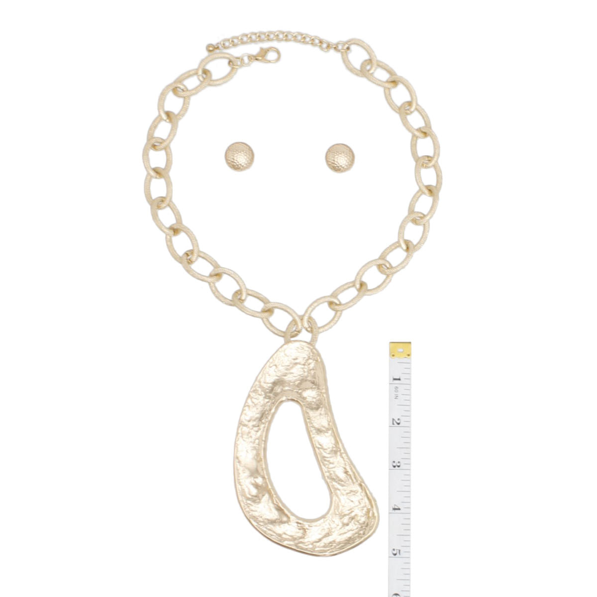 Chunky Gold Oval Link Chain Necklace Set with Textured Pendant and Dome Earrings