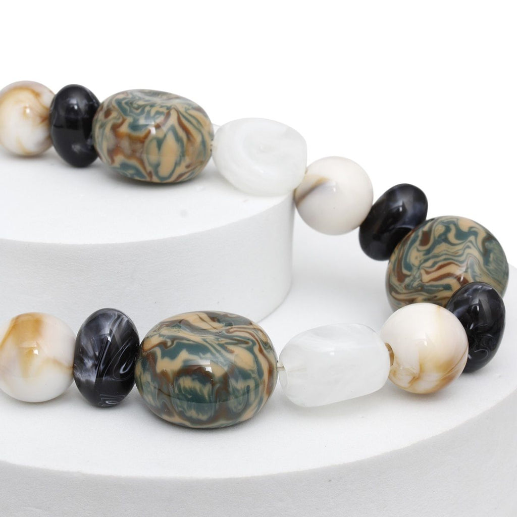 Women’s Chunky Acrylic Bead Necklace Set, Earthy Marbled, Matching Earrings