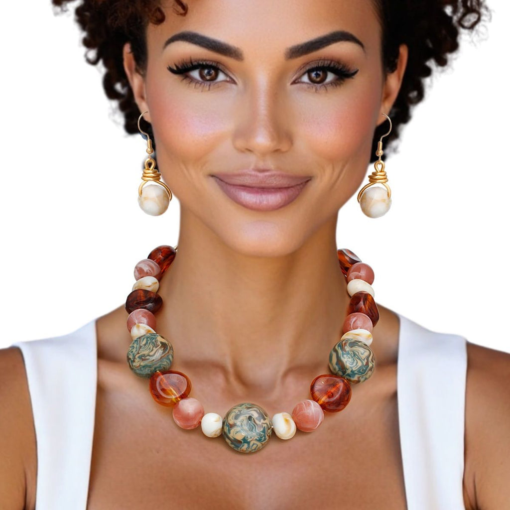Earthy Tone Chunky Acrylic Bead Necklace Set