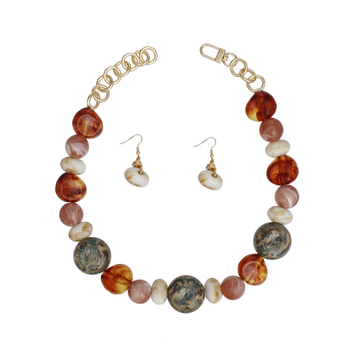 Earthy Tone Chunky Acrylic Bead Necklace Set