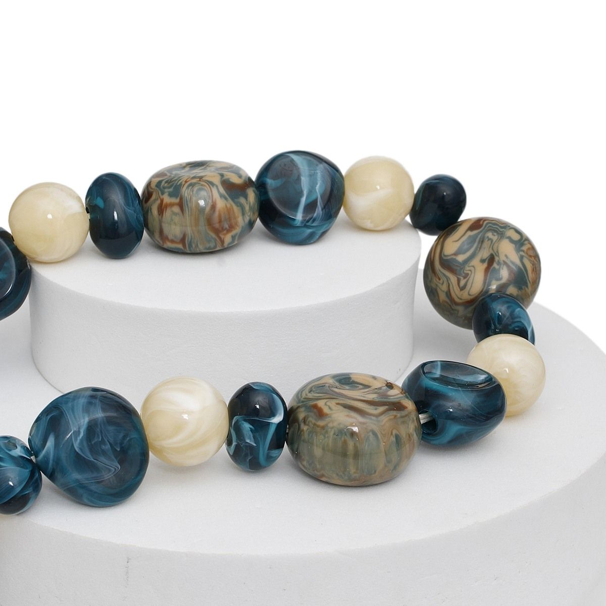 Women’s Beaded Necklace Set Earthy Teal, Chunky Marbled Beads