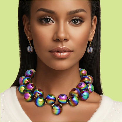 Necklace Black Iridescent Bubble Ball Bead Set