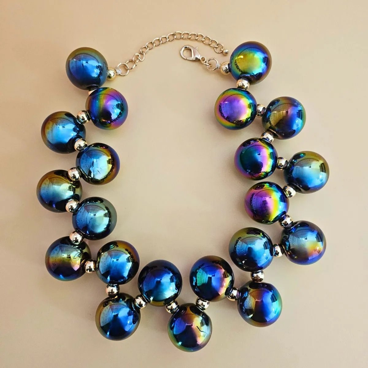 Black Iridescent Necklace Set – Bubble Ball Bead Fashion Jewelry