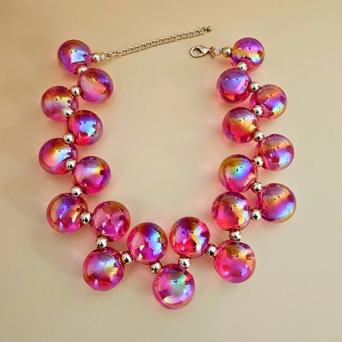 Fuchsia Iridescent Necklace Set – Bubble Ball Bead Fashion Jewelry