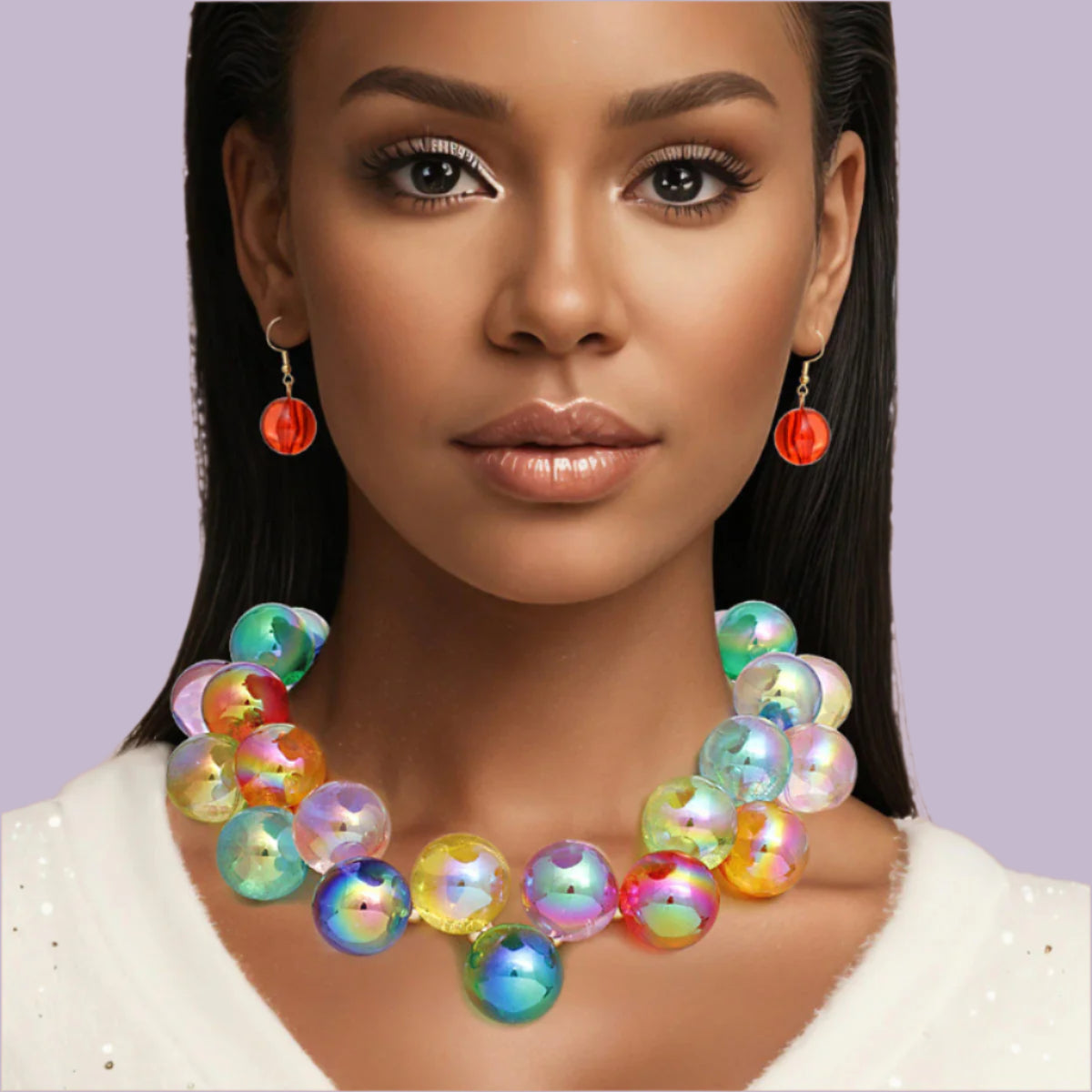 Necklace Multicolor Iridescent Bubble Ball Bead Set