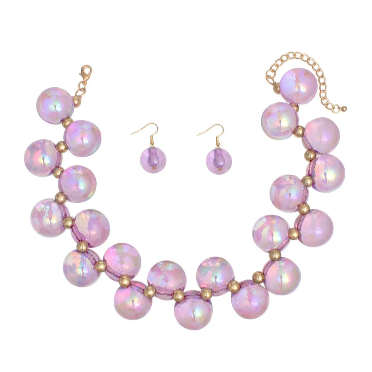 Purple Iridescent Necklace Set – Bubble Ball Bead Fashion Jewelry
