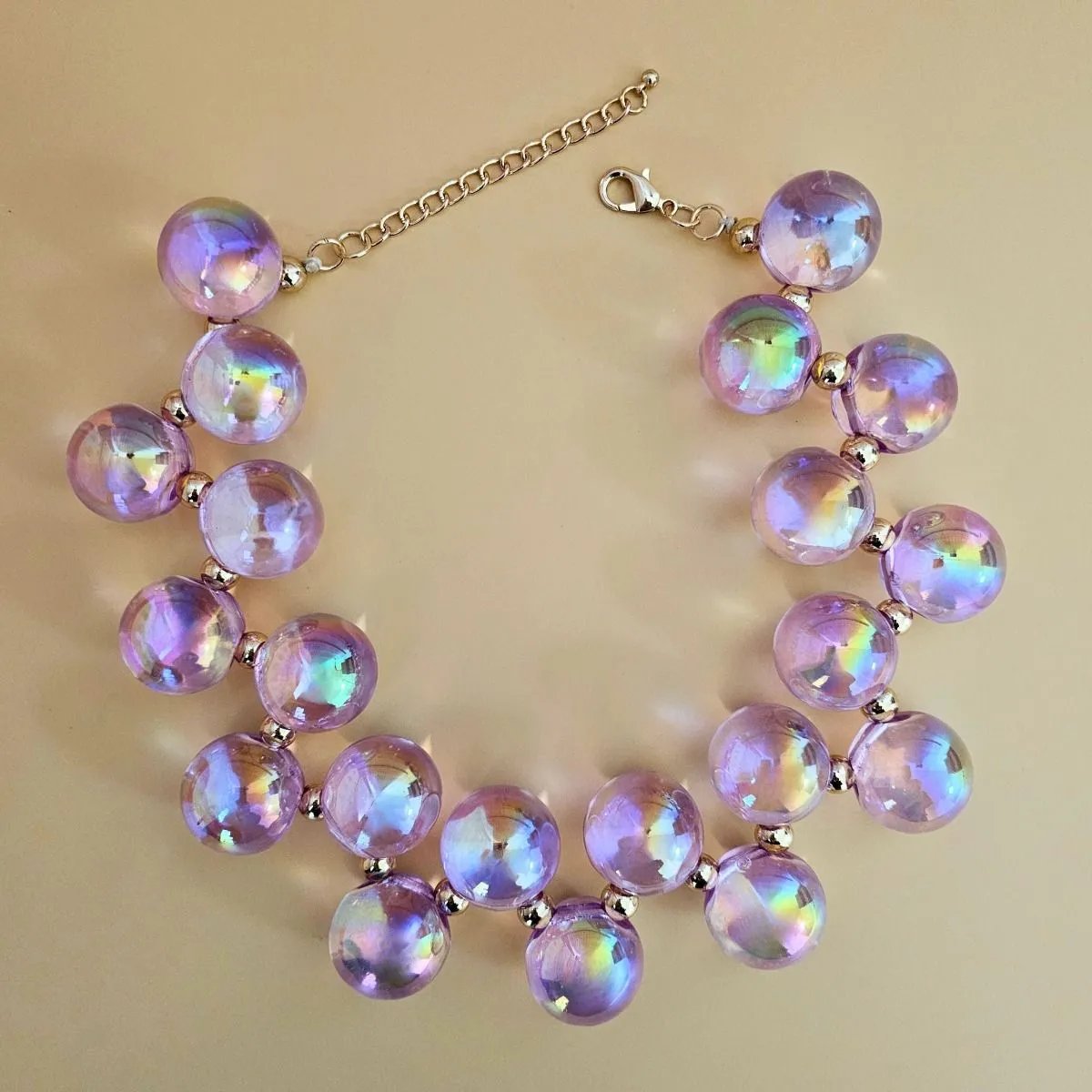 Purple Iridescent Necklace Set – Bubble Ball Bead Fashion Jewelry