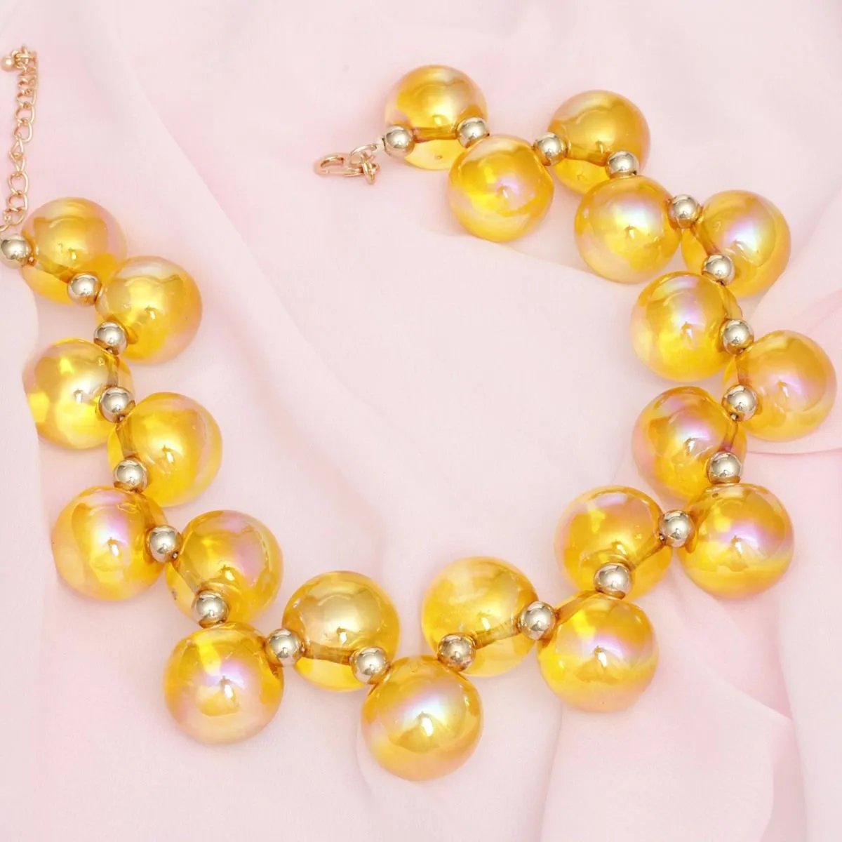 Yellow Iridescent Necklace Set – Bubble Ball Bead Fashion Jewelry