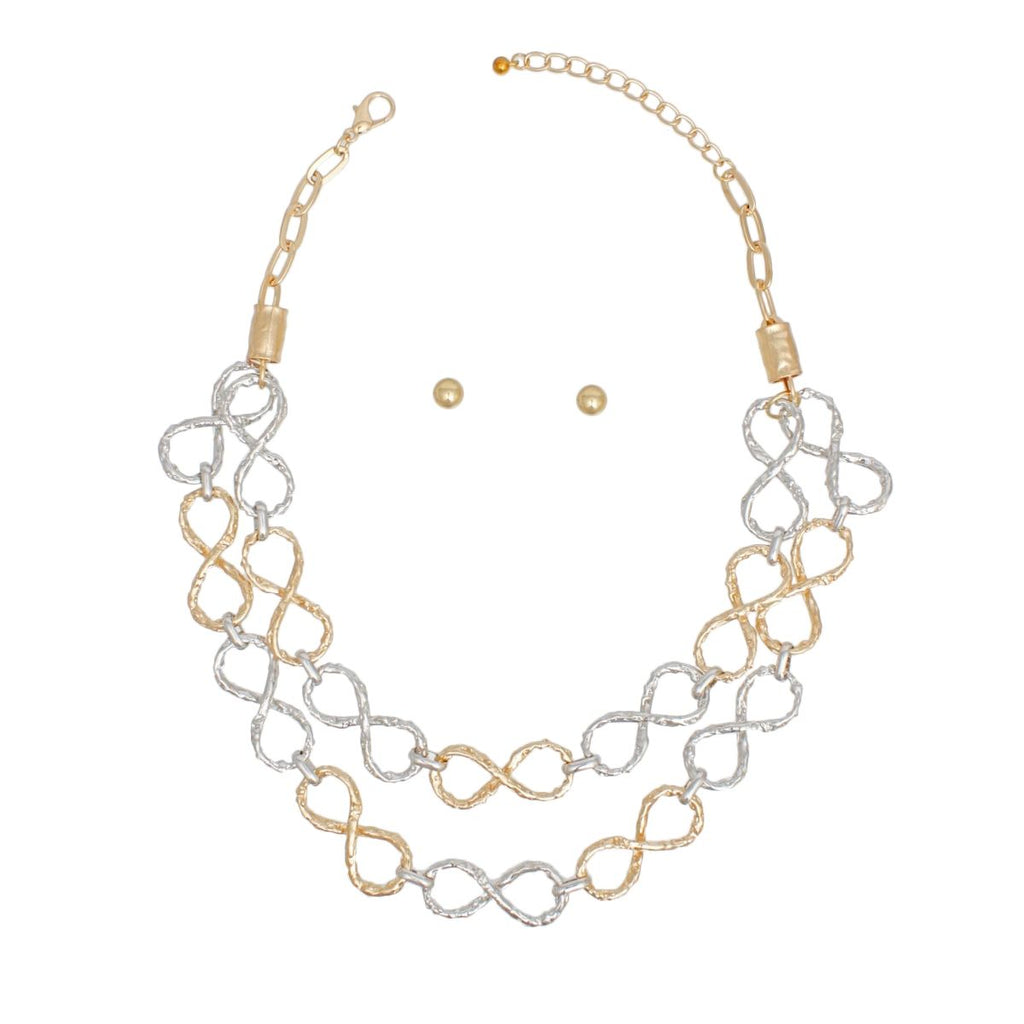 Infinity Chain Link Necklace Double Strand Gold Silver Statement Set