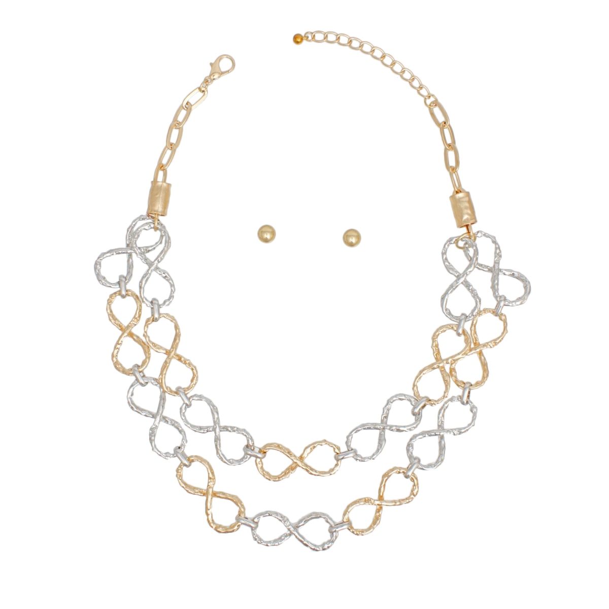 Infinity Chain Link Necklace Double Strand Gold Silver Statement Set