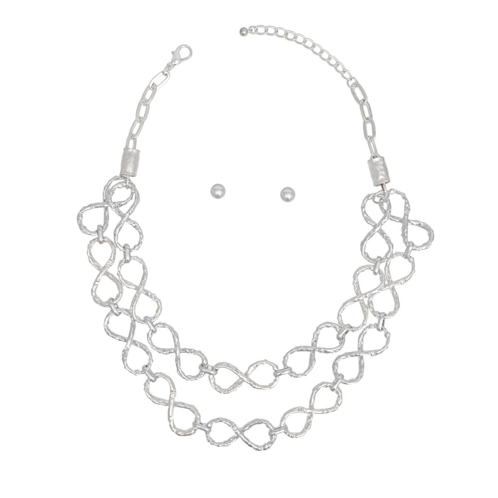 Silver Infinity Chain Link Necklace Double Strand Statement Set