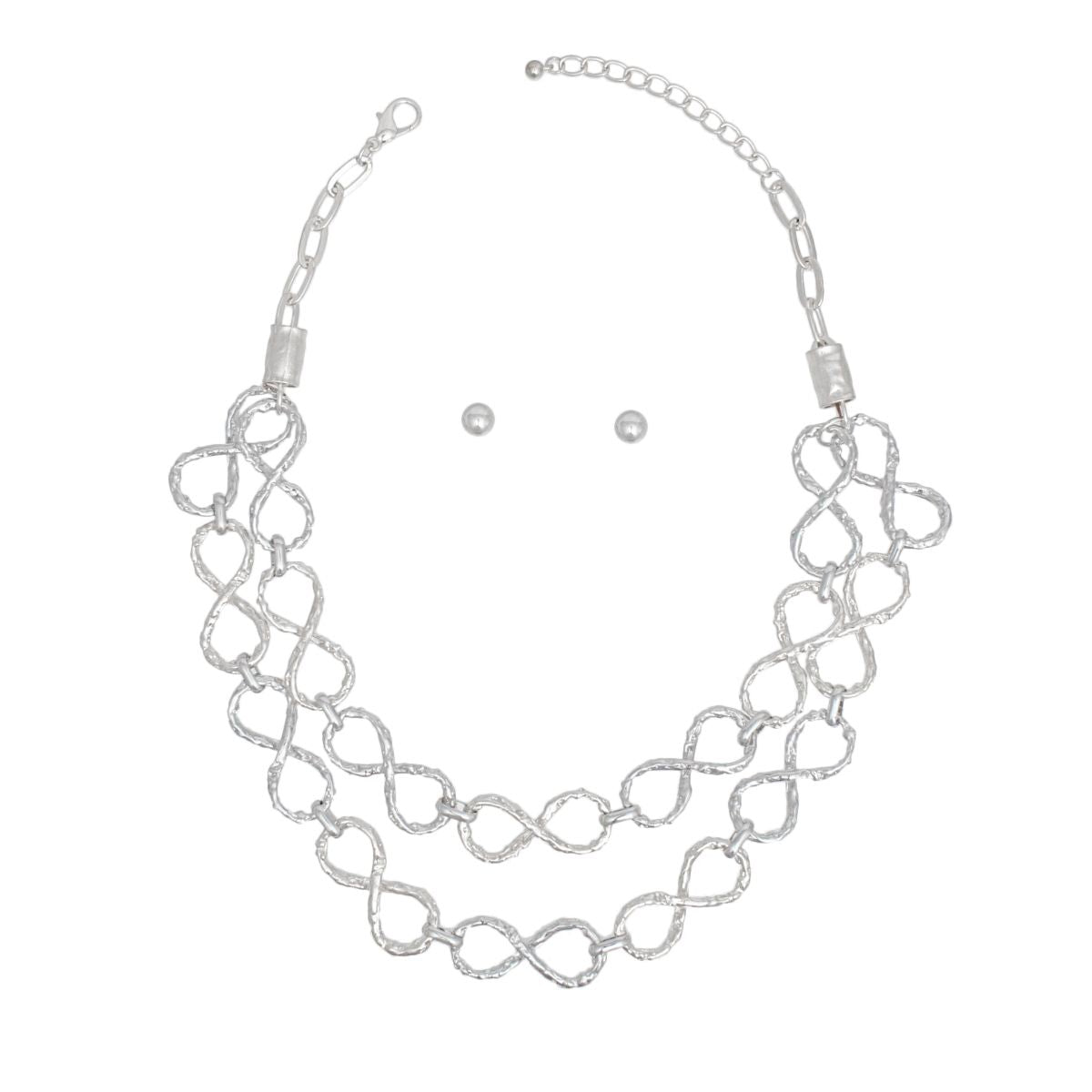 Silver Infinity Chain Link Necklace Double Strand Statement Set