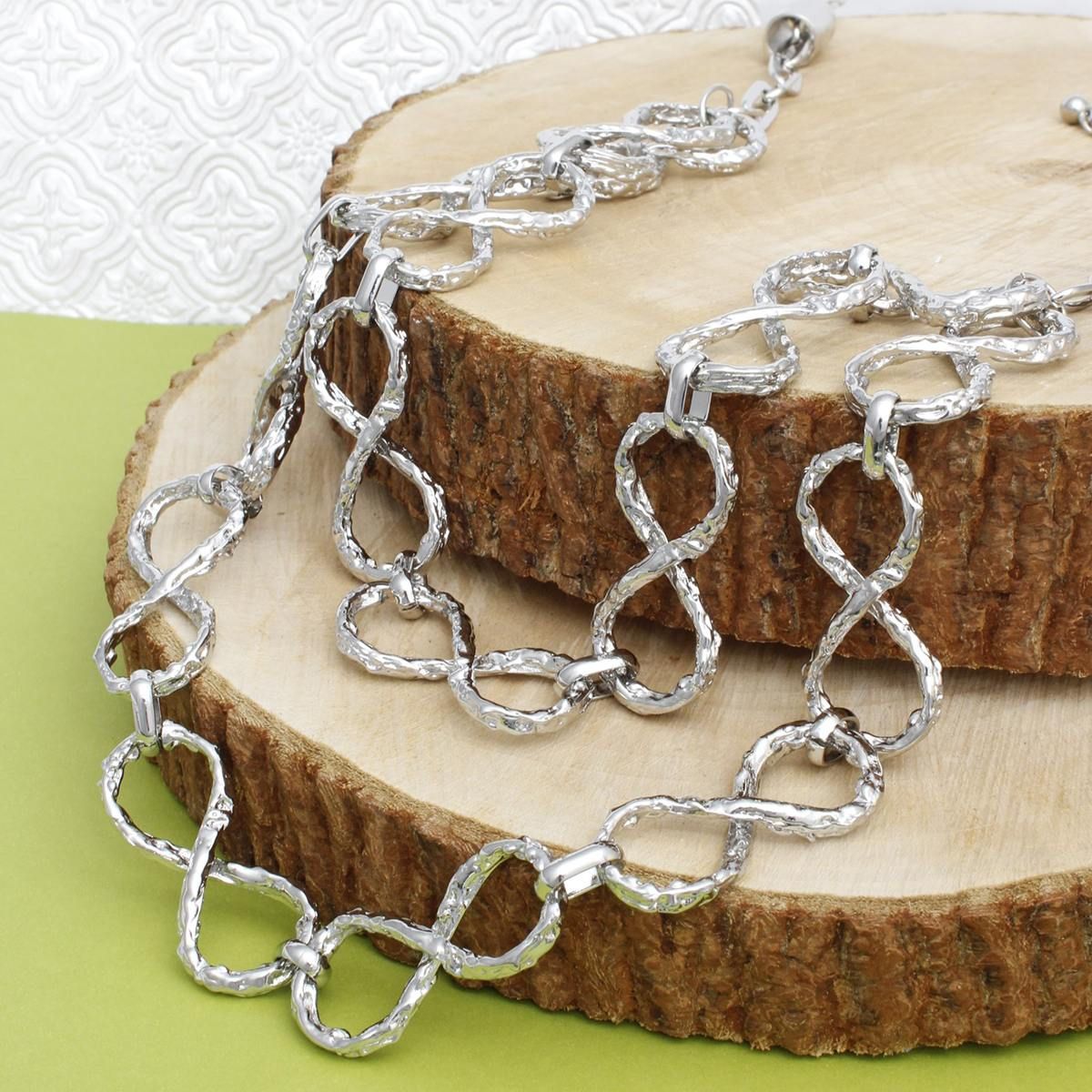 Silver Infinity Chain Link Necklace Double Strand Statement Set