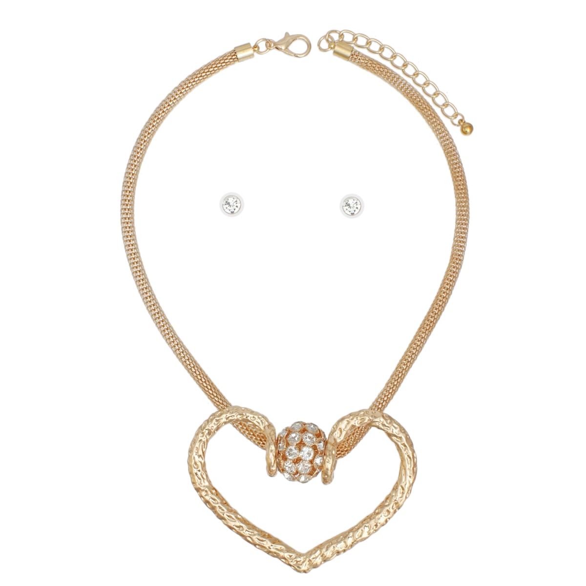 Heart Pendant Necklace Set Gold Mesh