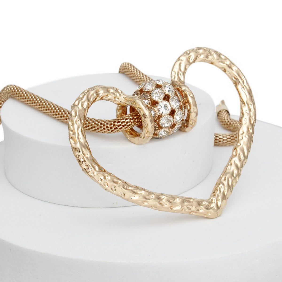 Heart Pendant Necklace Set Gold Mesh
