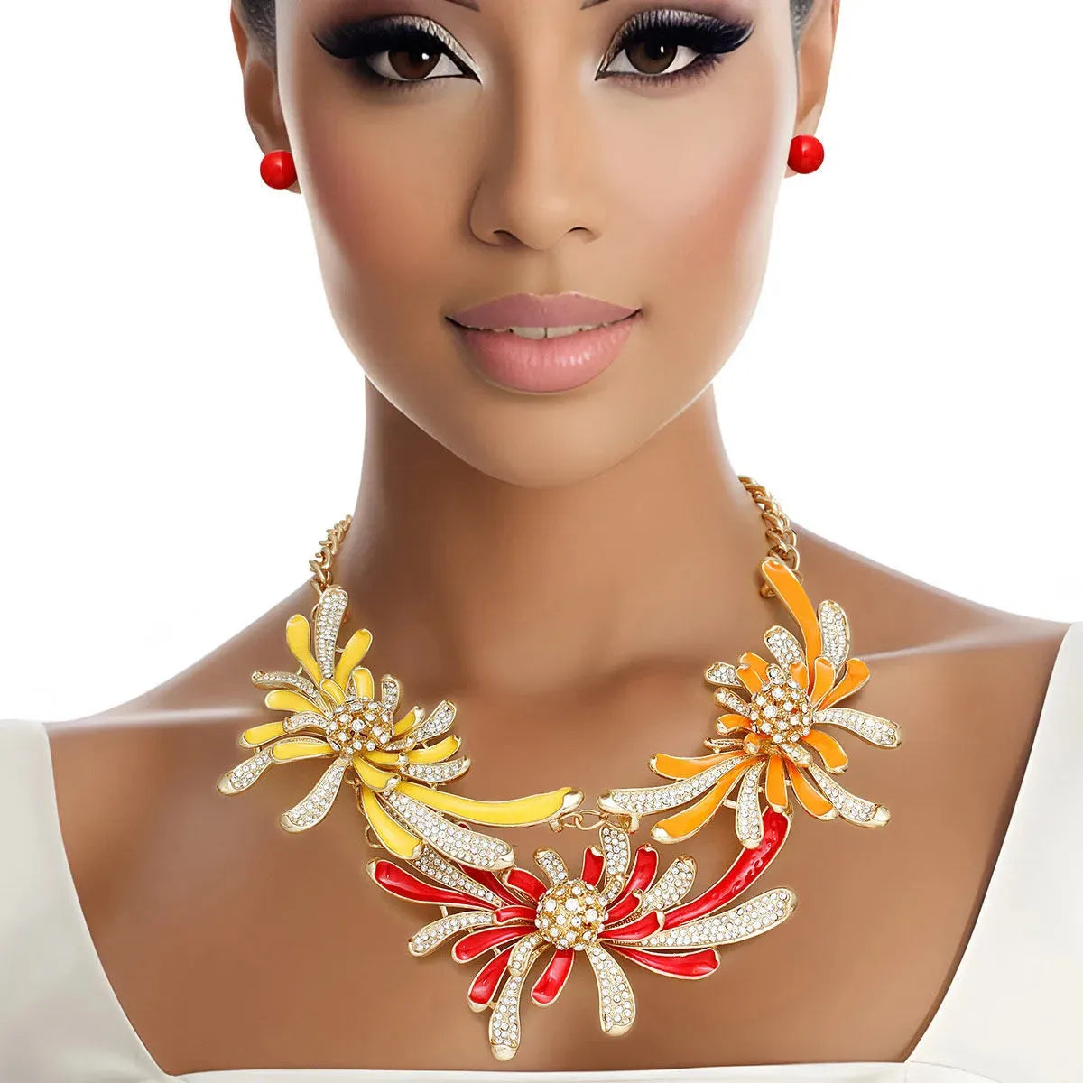 Vintage Inspired Necklace Set Floral Rhinestone Gold – Stunning Fashion Jewelry that is Timeless!