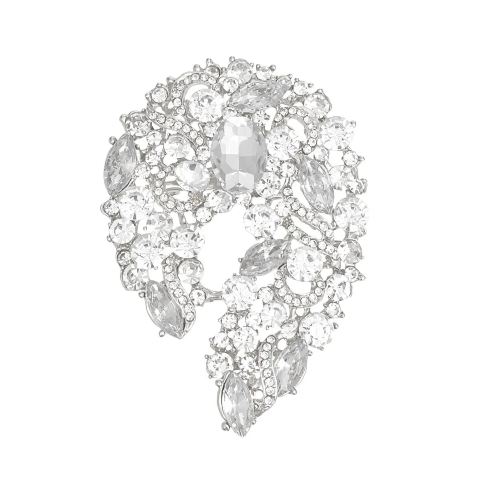 Vintage-Inspired Silver-Tone Rhinestone Crystal Brooch Pin