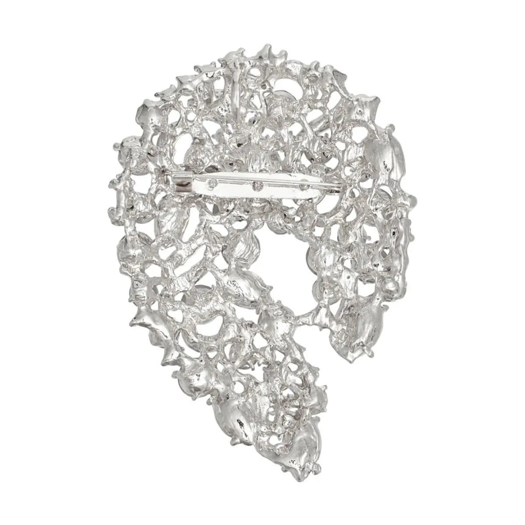 Vintage-Inspired Silver-Tone Rhinestone Crystal Brooch Pin