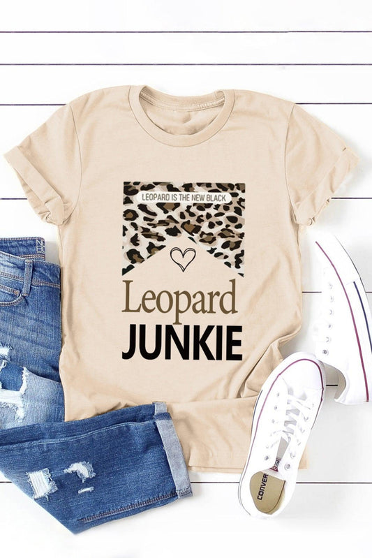 Khaki LEOPARD JUNKIE Letter Heart Graphic Print T-Shirt
