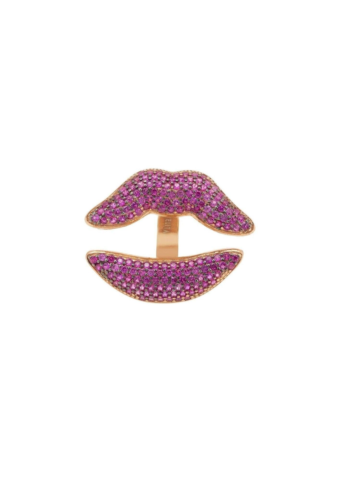 Kiss Me Lips Ring Rose Gold Plated
