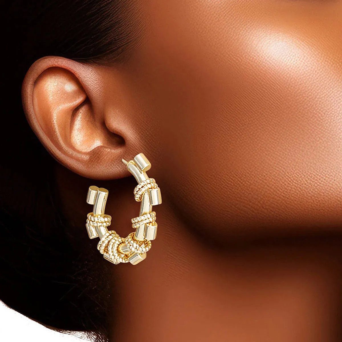 Gold Hoop Earrings 14K Dipped Hypoallergenic Brass Double Rings and Spacers Women’s Fashion