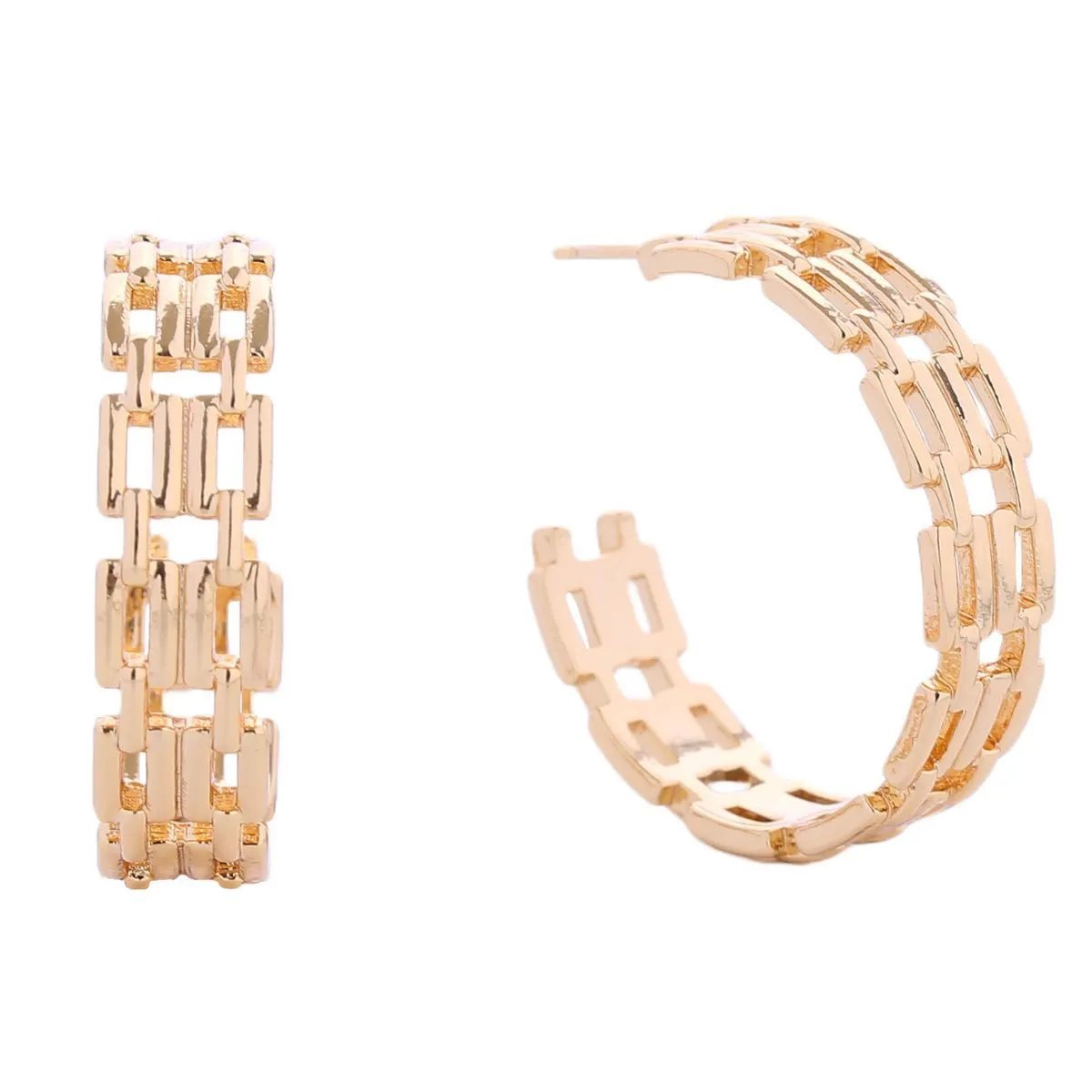 Gold Chain Link Hoop Earrings – Hypoallergenic Brass, 3cm, Post Back, Modern Women's Jewelry