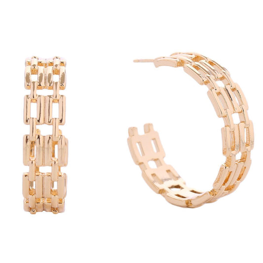 Hoop 14K Gold Small Chain Link Earrings for Women Pinktown