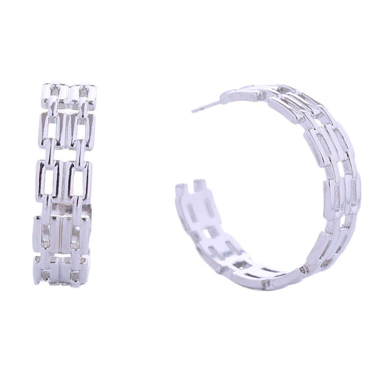 Hoop White Gold Small Chain Link Earring for Women Pinktown