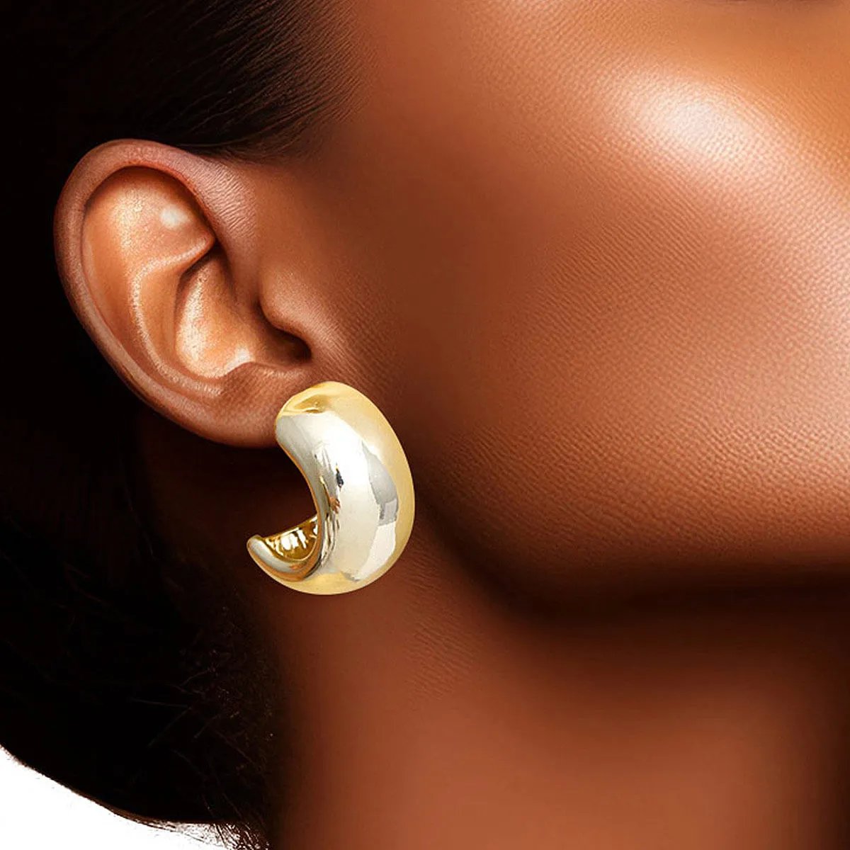 Gold Hoop Earrings – 14K Dipped Wide Moon, Hypoallergenic, Lead & Nickel Compliant