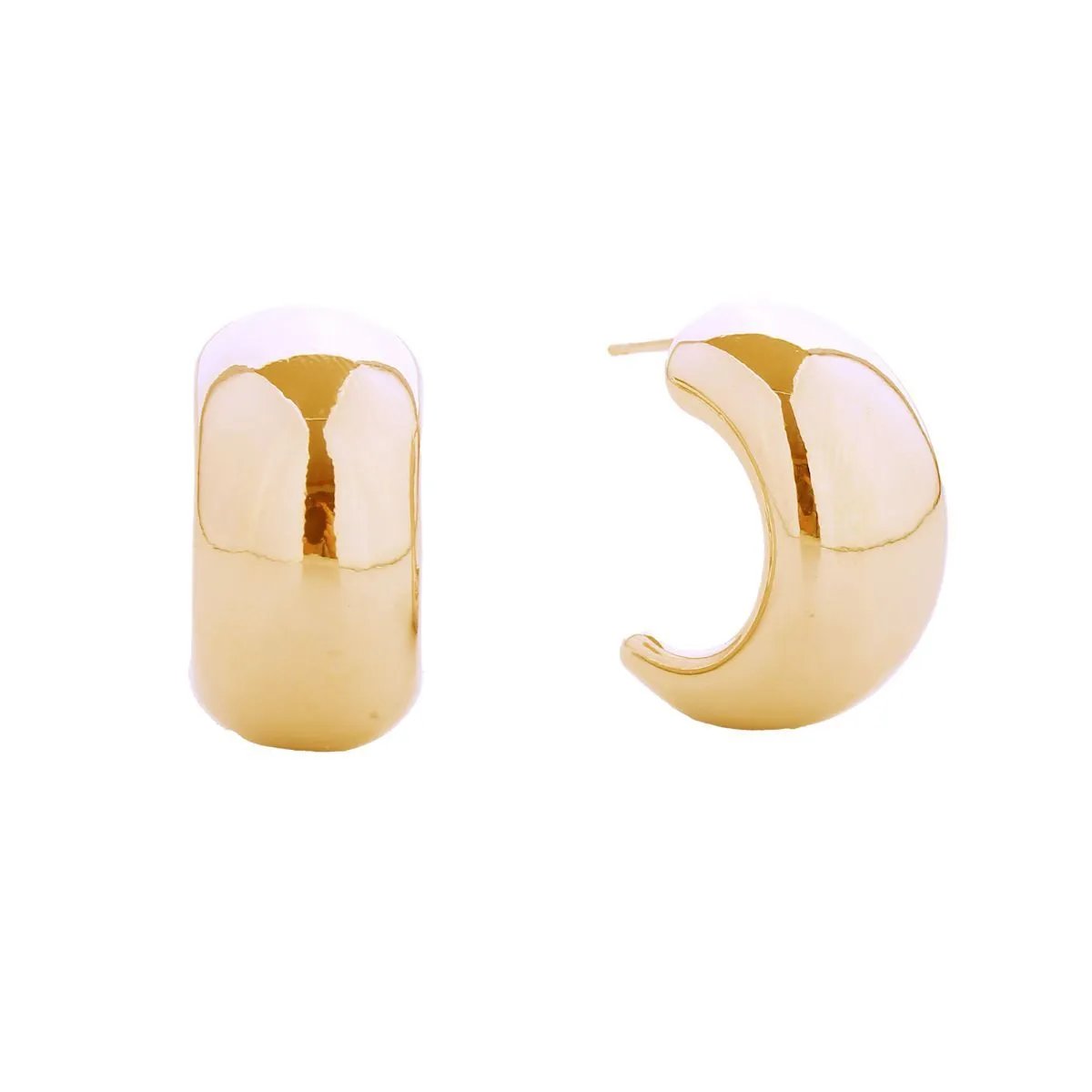 Gold Hoop Earrings – 14K Dipped Wide Moon, Hypoallergenic, Lead & Nickel Compliant